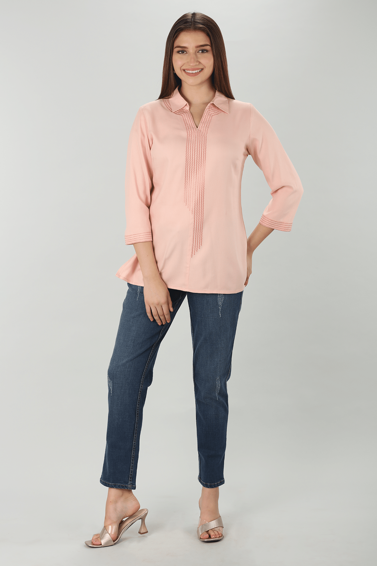Peach Collared Twill Top