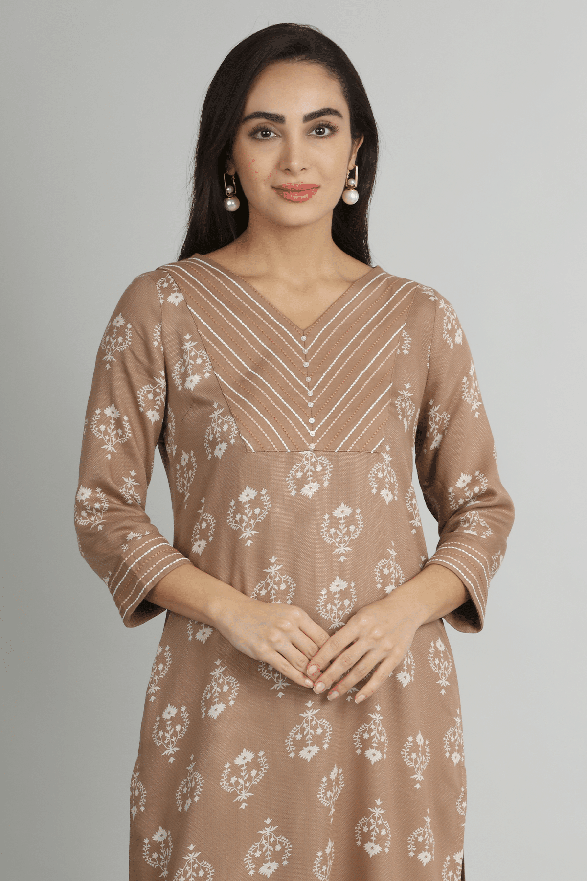 Embroidered Beige Color Kurta For Women