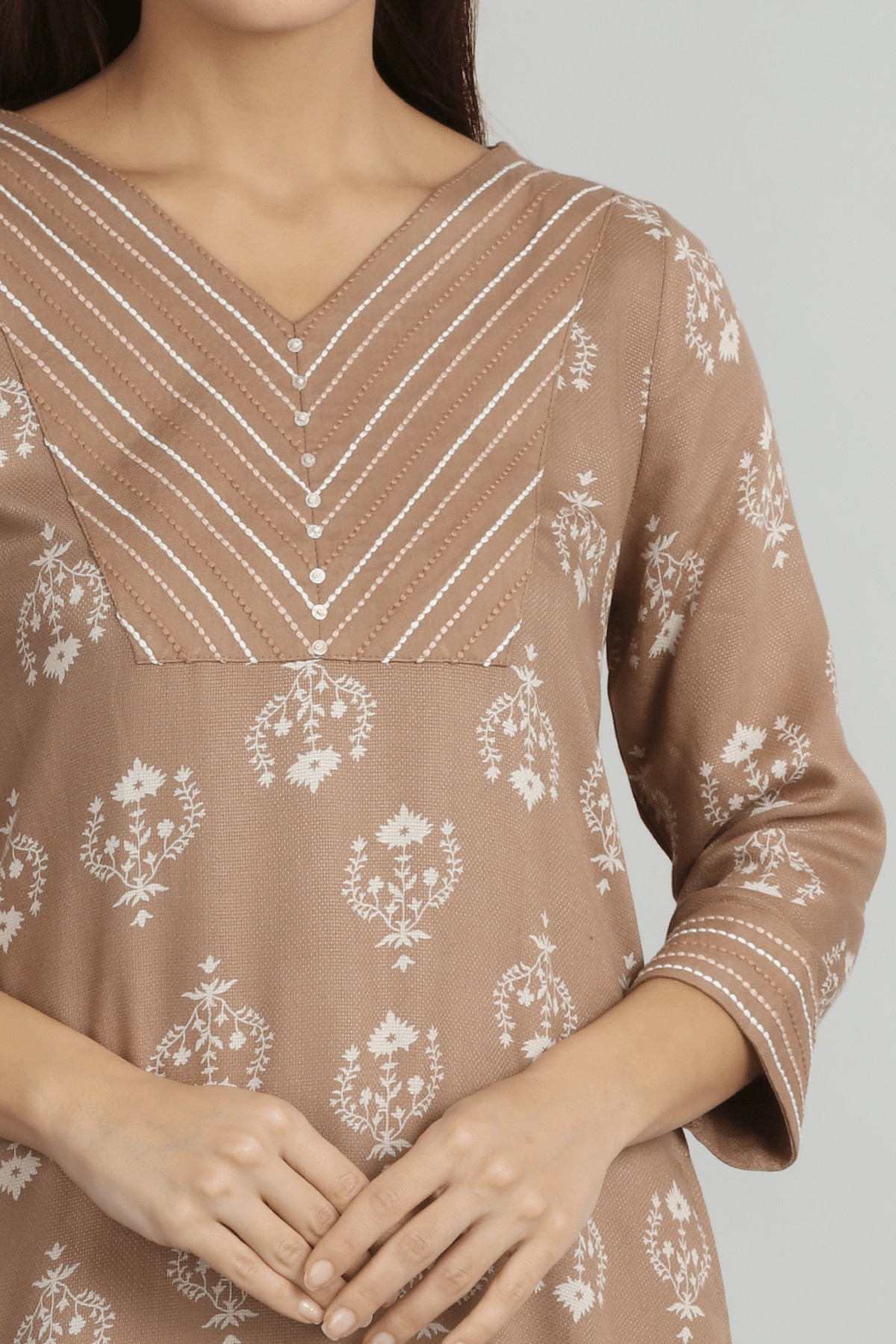 Embroidered Beige Color Kurta For Women
