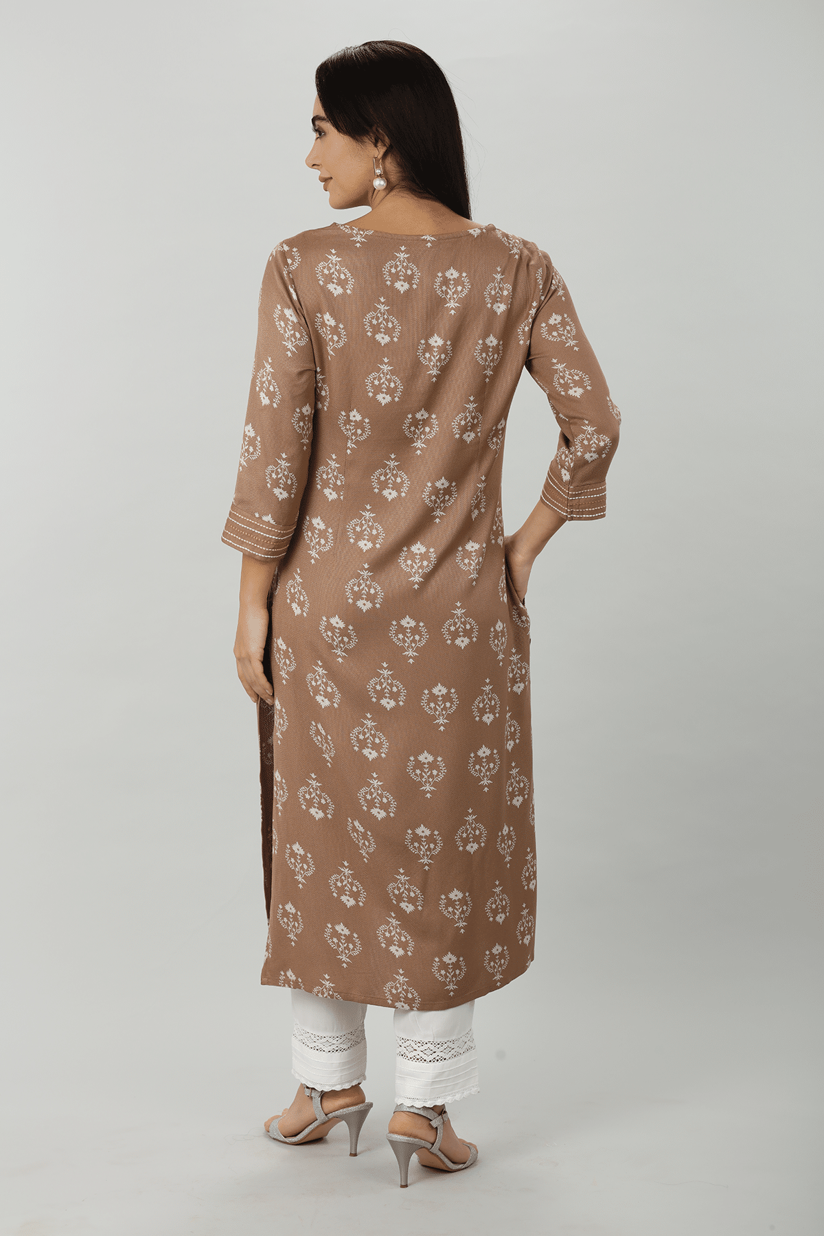 Embroidered Beige Color Kurta For Women