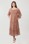 Geometric Printed Peach Dress Women