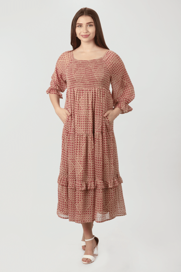 Geometric Printed Peach Dress Women