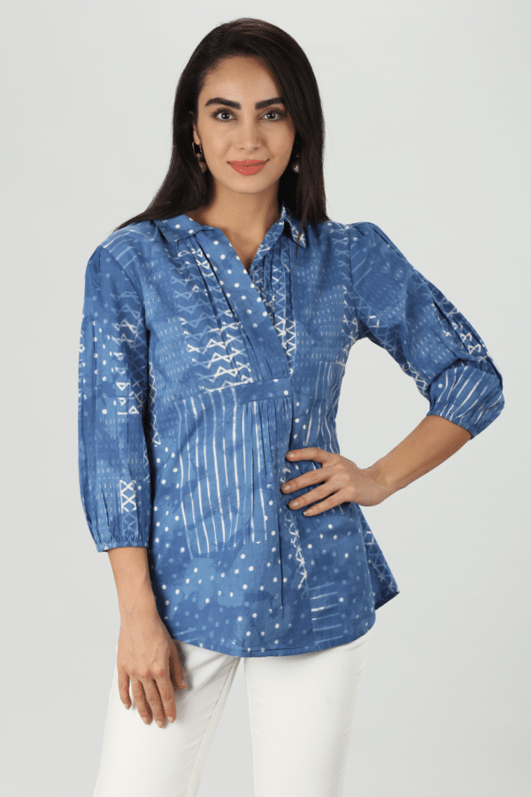 Blue Cotton Block Print Top