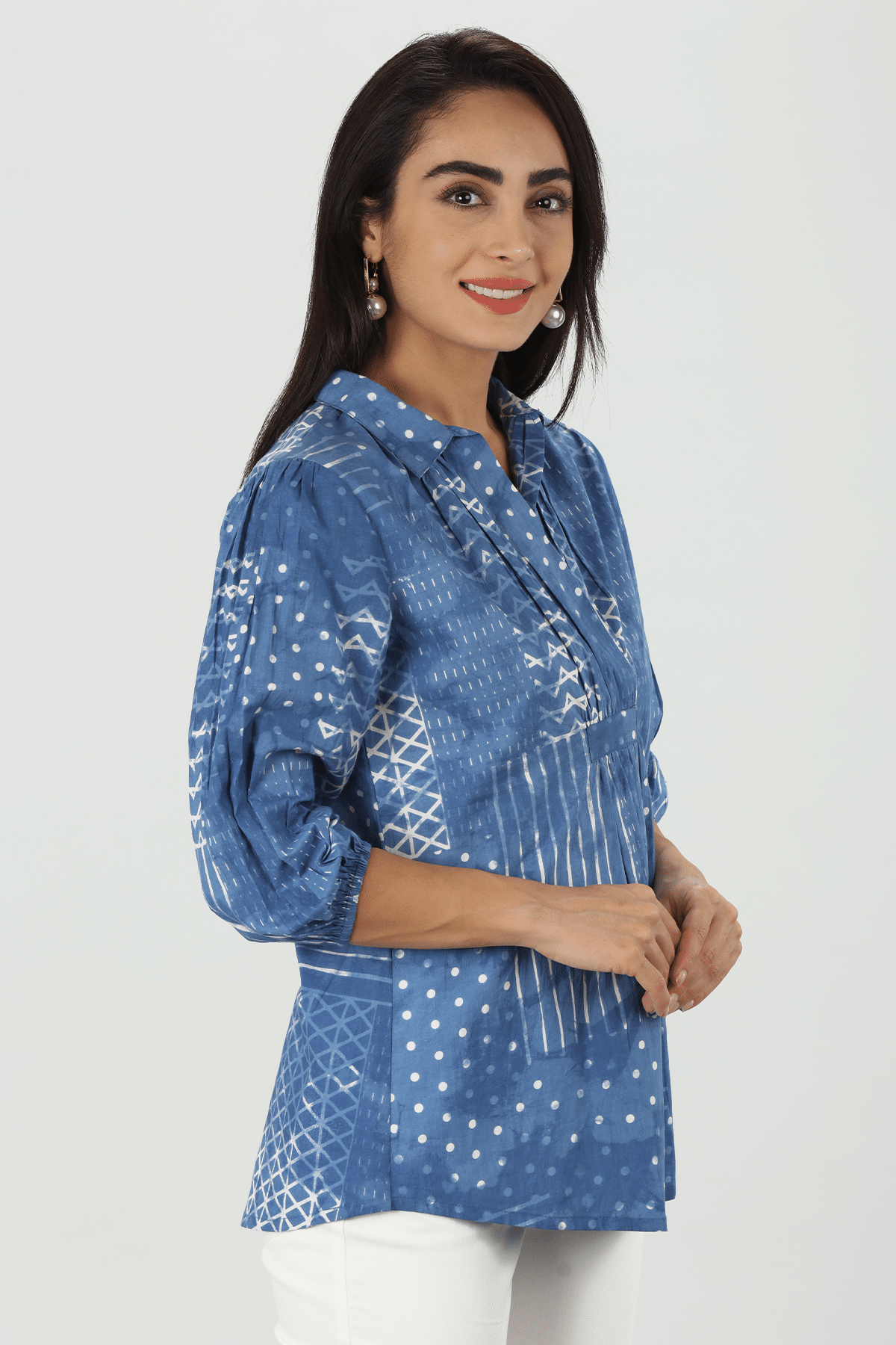 Blue Cotton Block Print Top