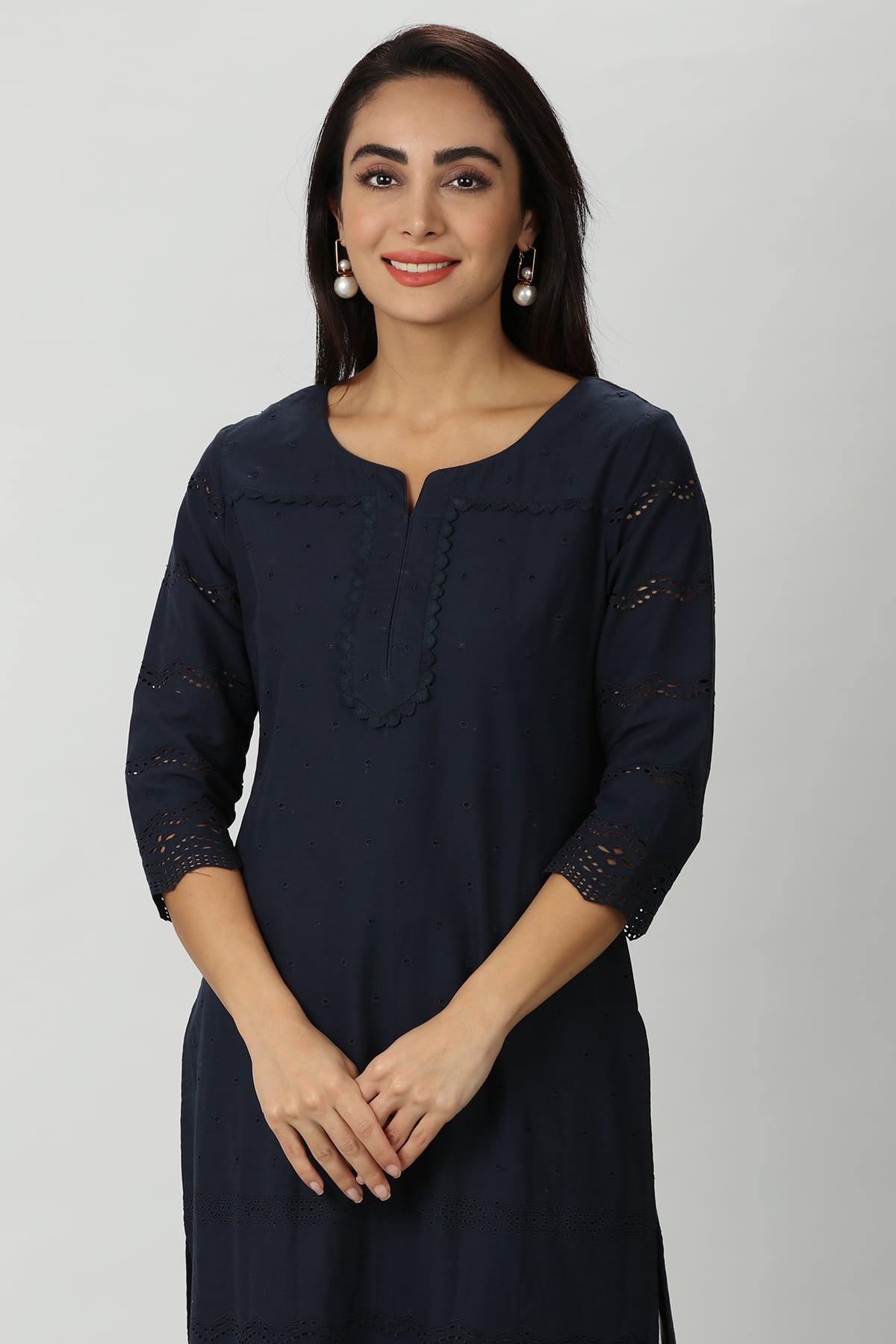 Blue Schiffli Kurti - Image 2