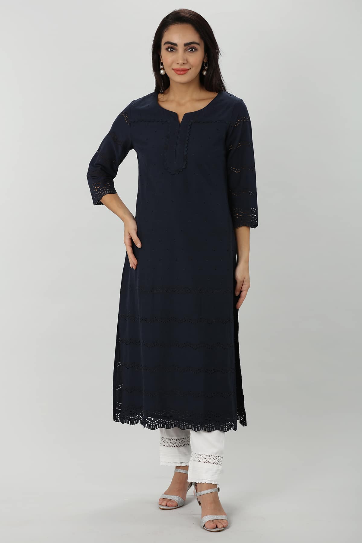 Blue Schiffli Kurti - Image 5