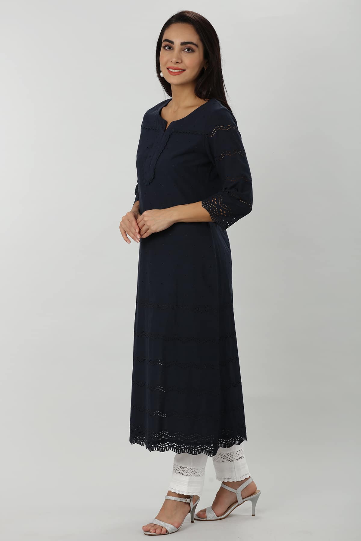 Blue Schiffli Kurti - Image 4