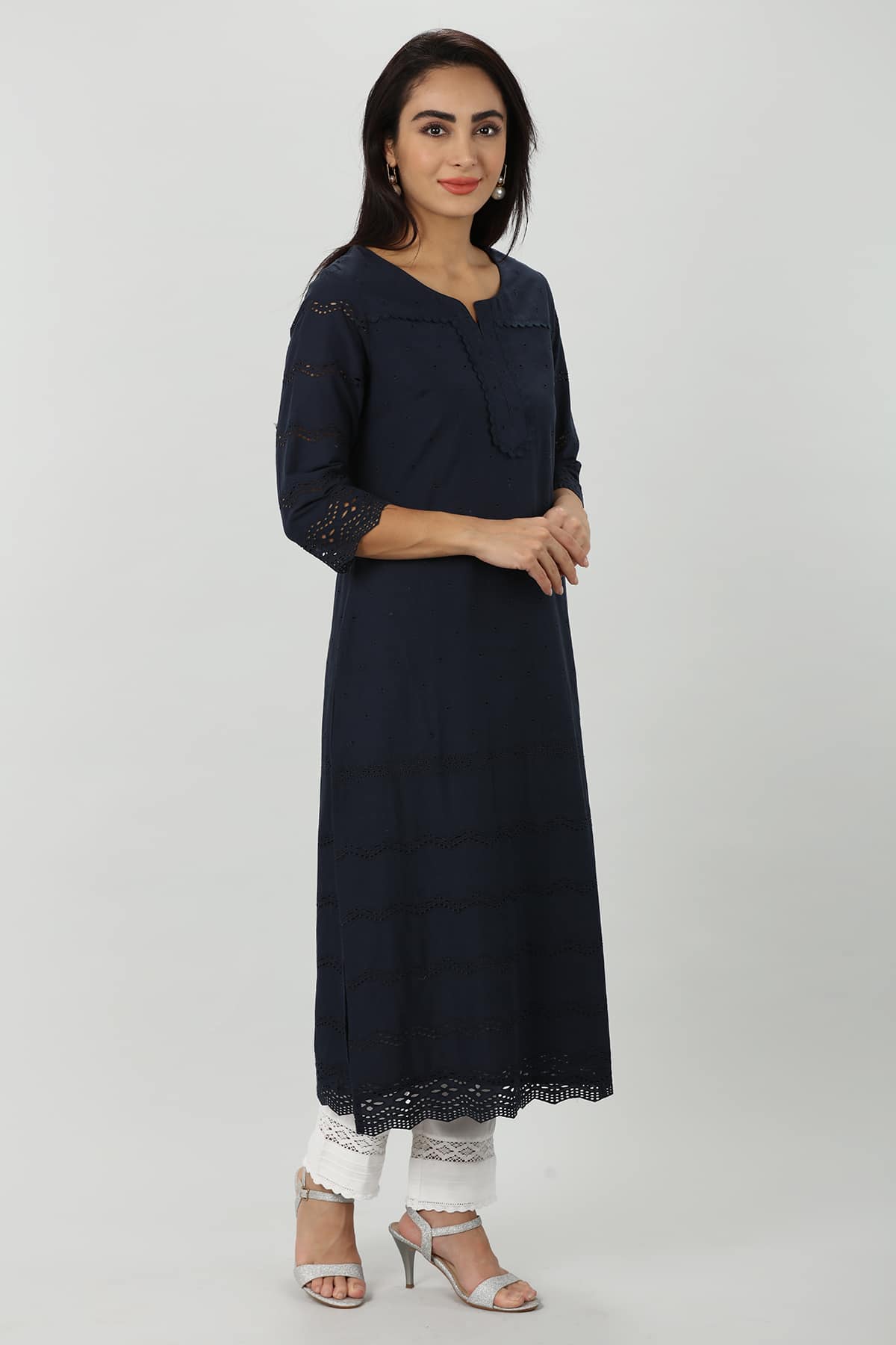 Blue Schiffli Kurti - Image 3