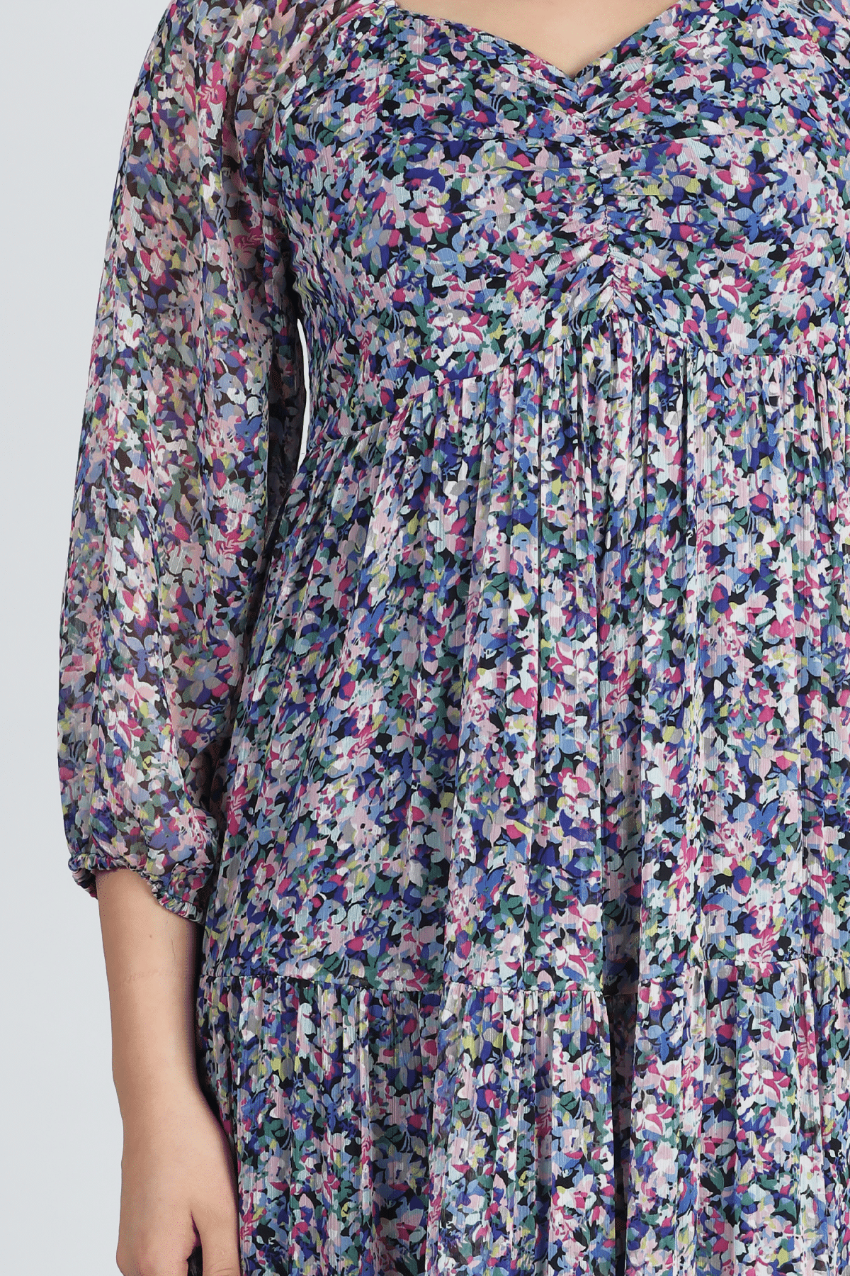 Printed Blue V Neck Dress Maxi For Women