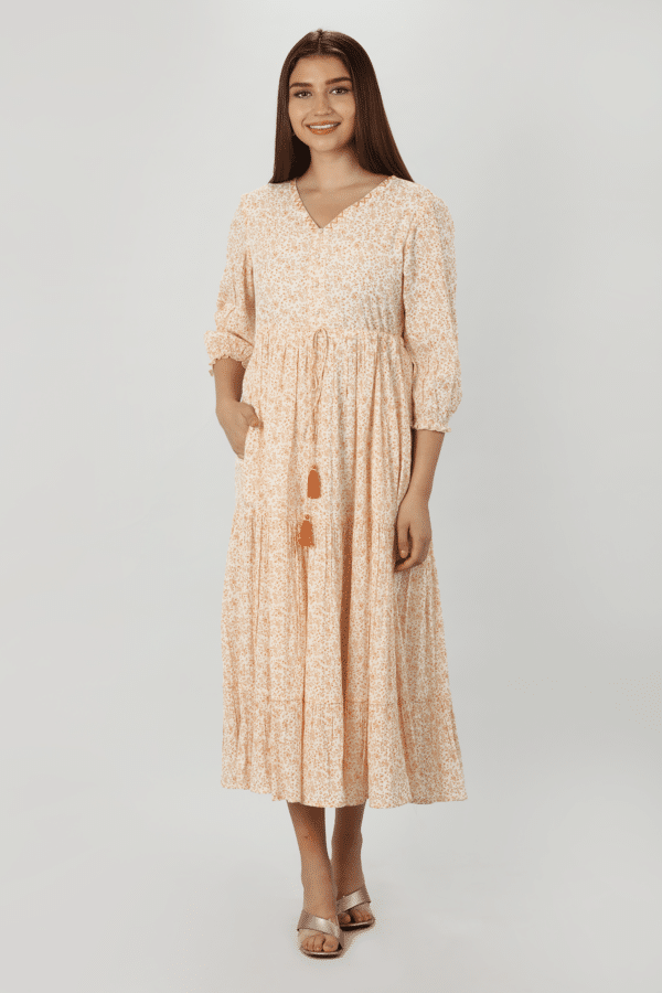 Beige Floral Printed Dress Women