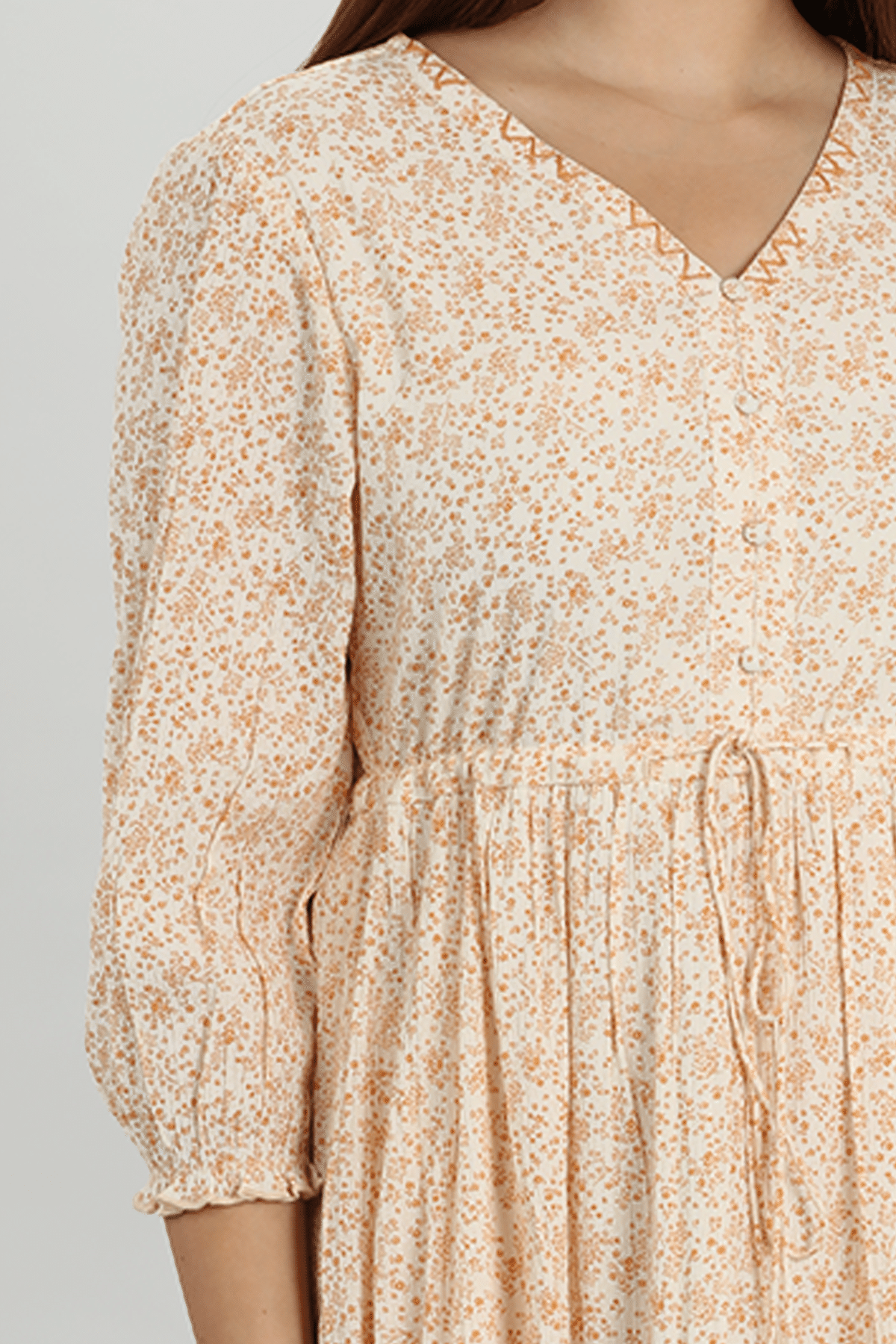 Beige Floral Printed Dress Women