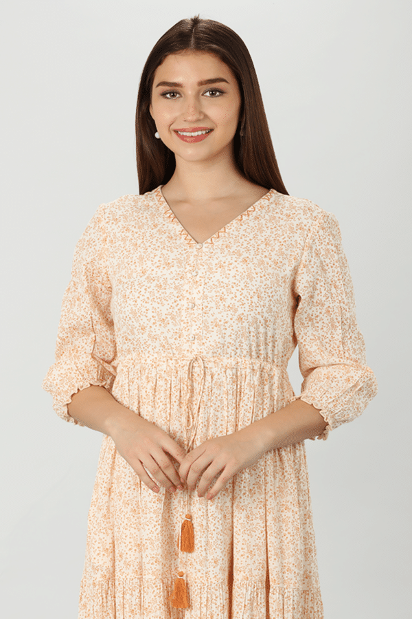 Beige Floral Printed Dress Women