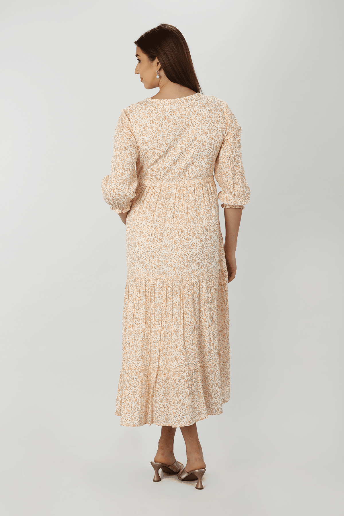 Beige Floral Printed Dress Women