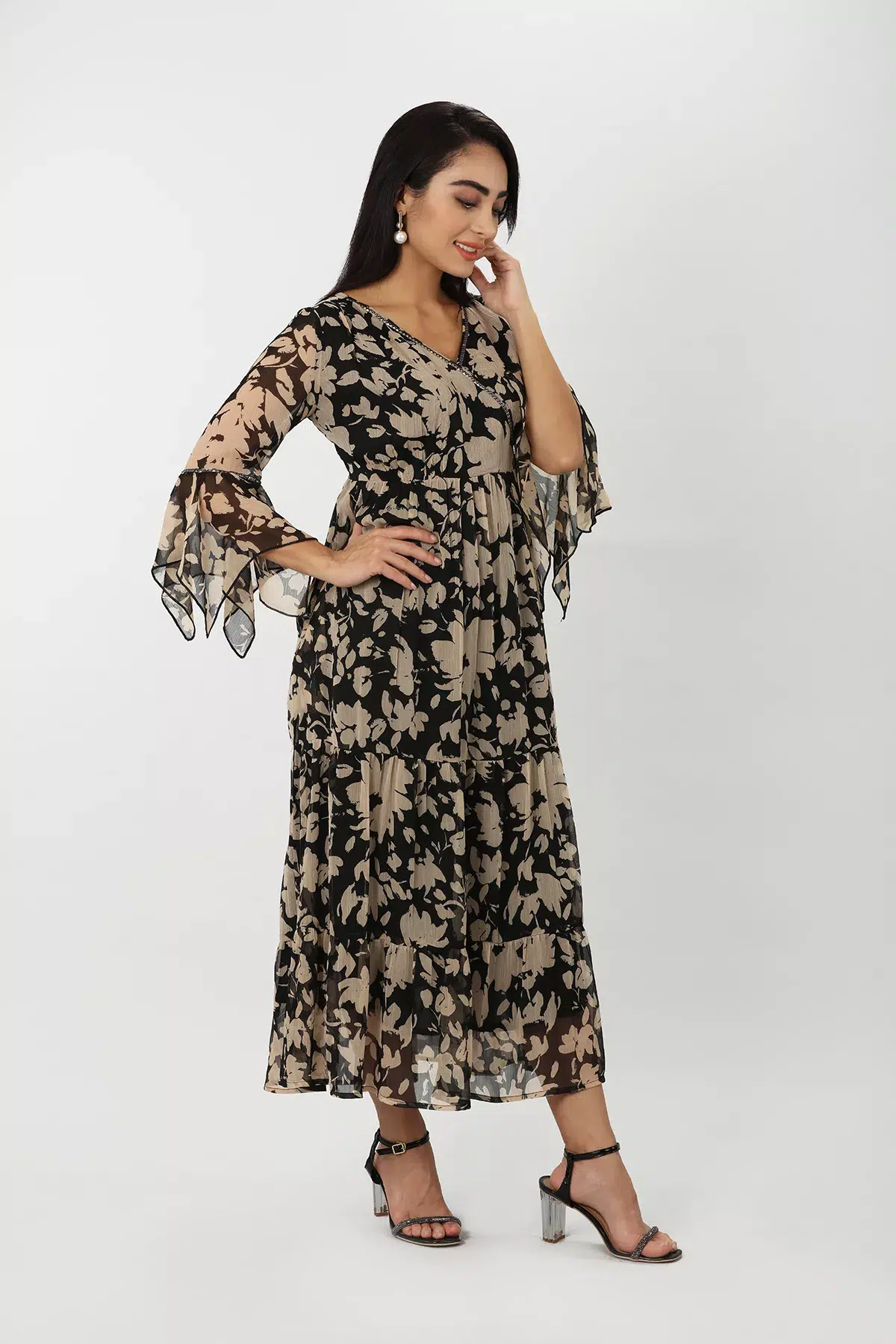 Printed Brown Dress Women