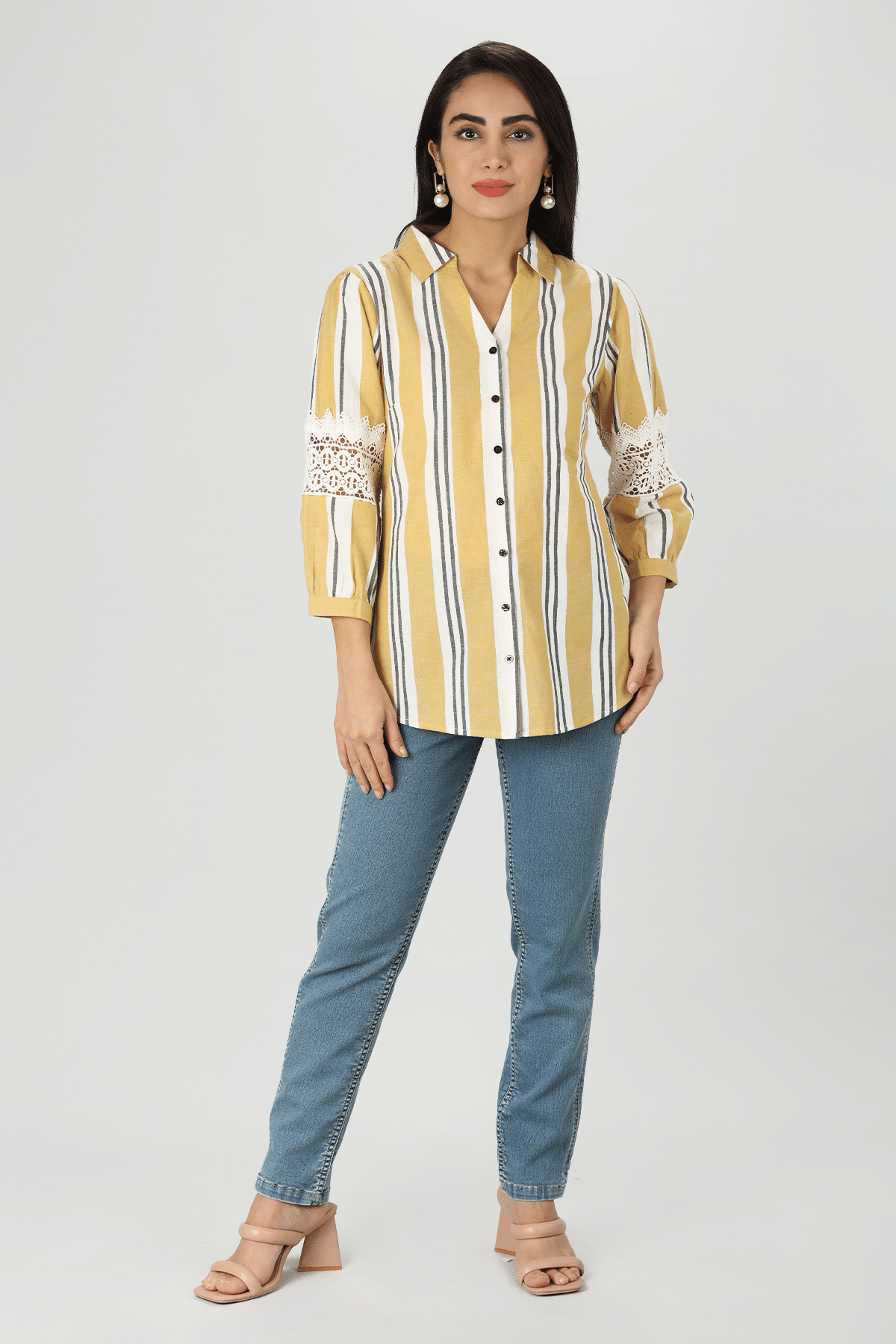 Mustard Stripe Shirt For Women