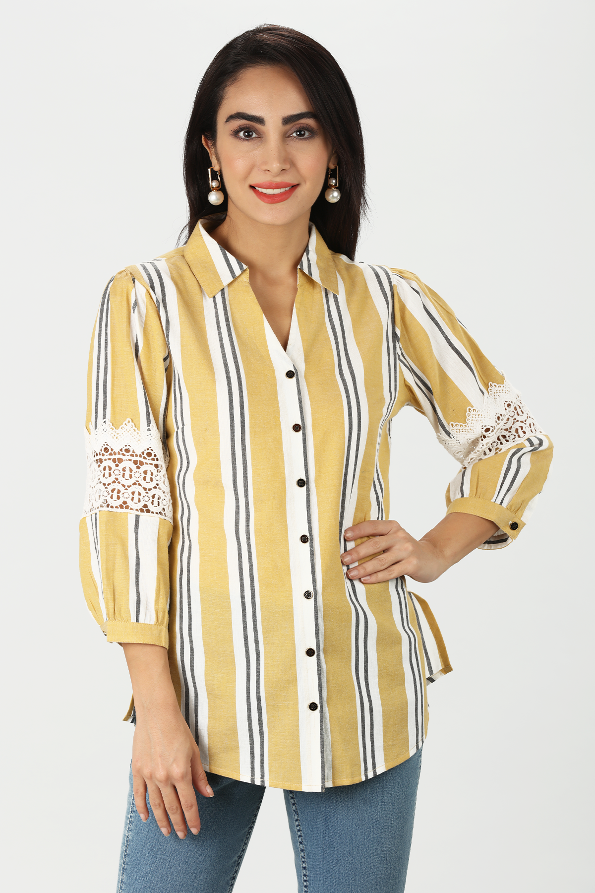 Mustard Stripe Shirt For Women