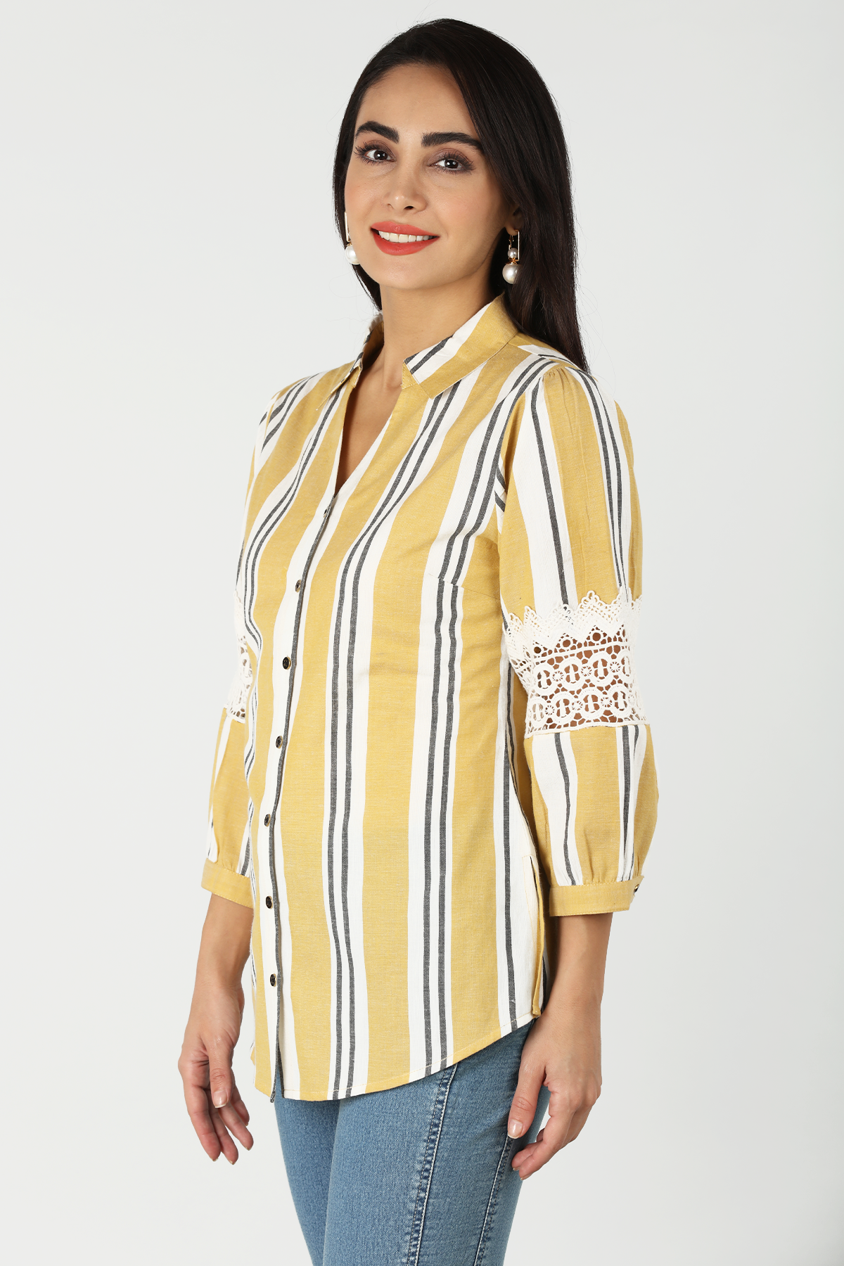 Mustard Stripe Shirt For Women