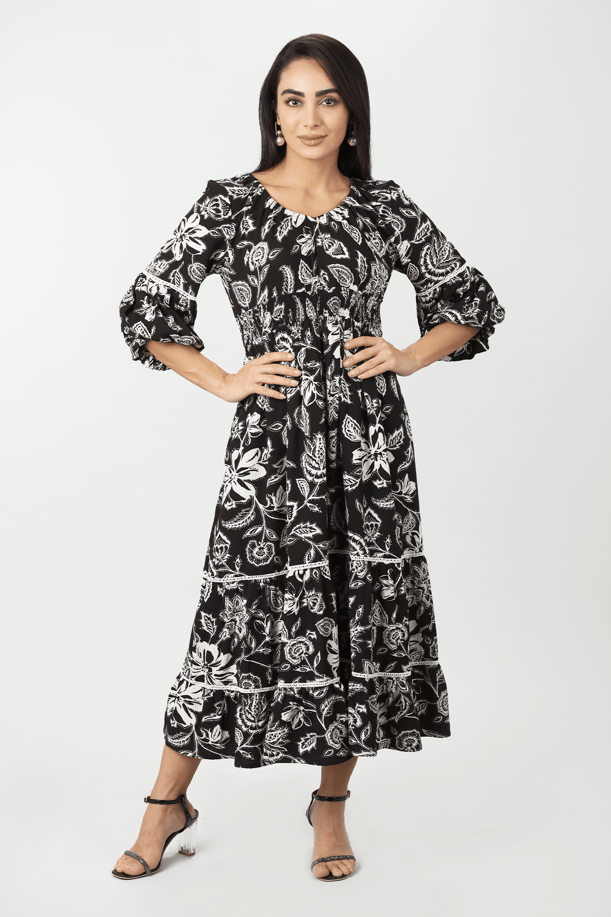 Printed Black Dress Maxi For Ladies