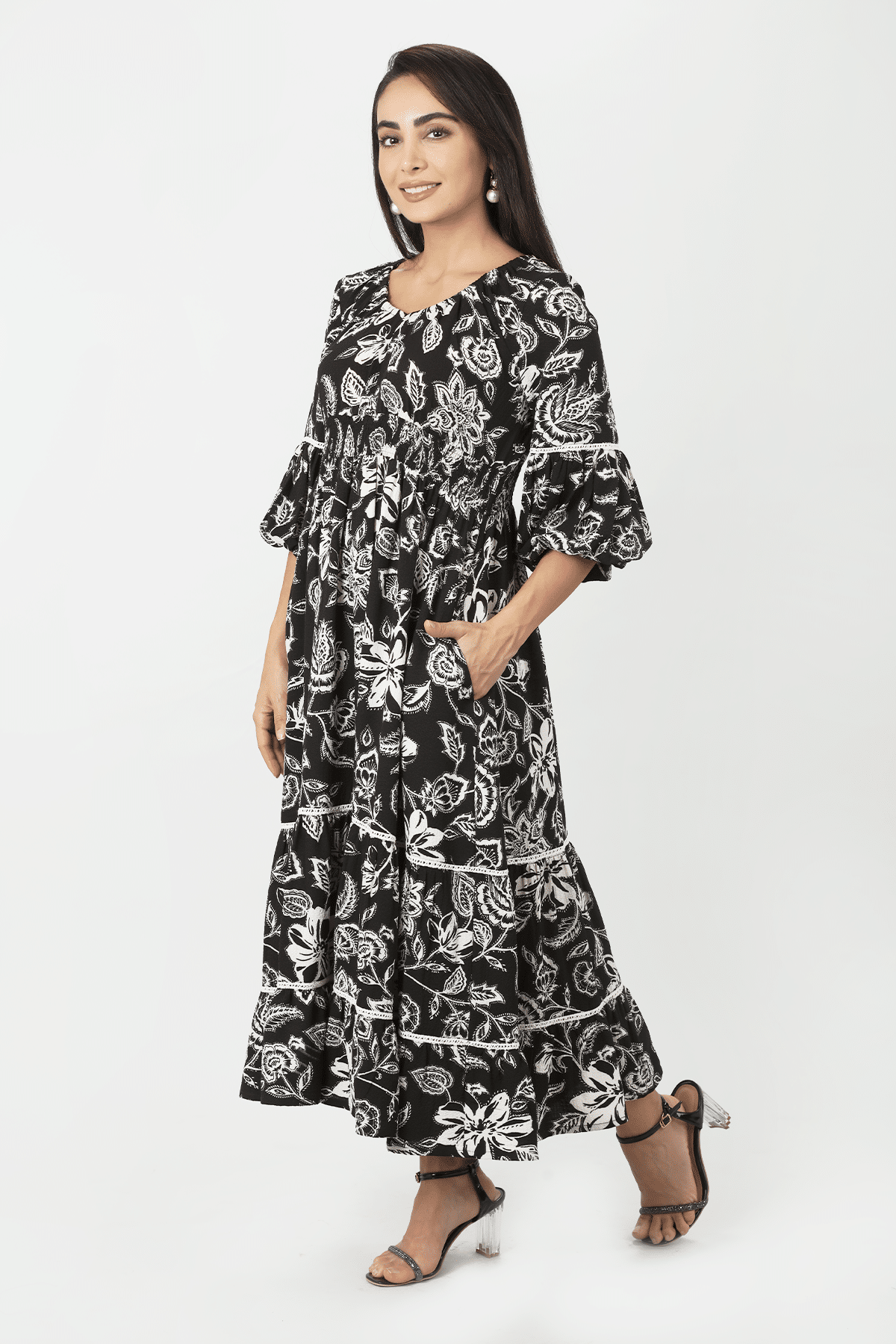 Printed Black Dress Maxi For Ladies