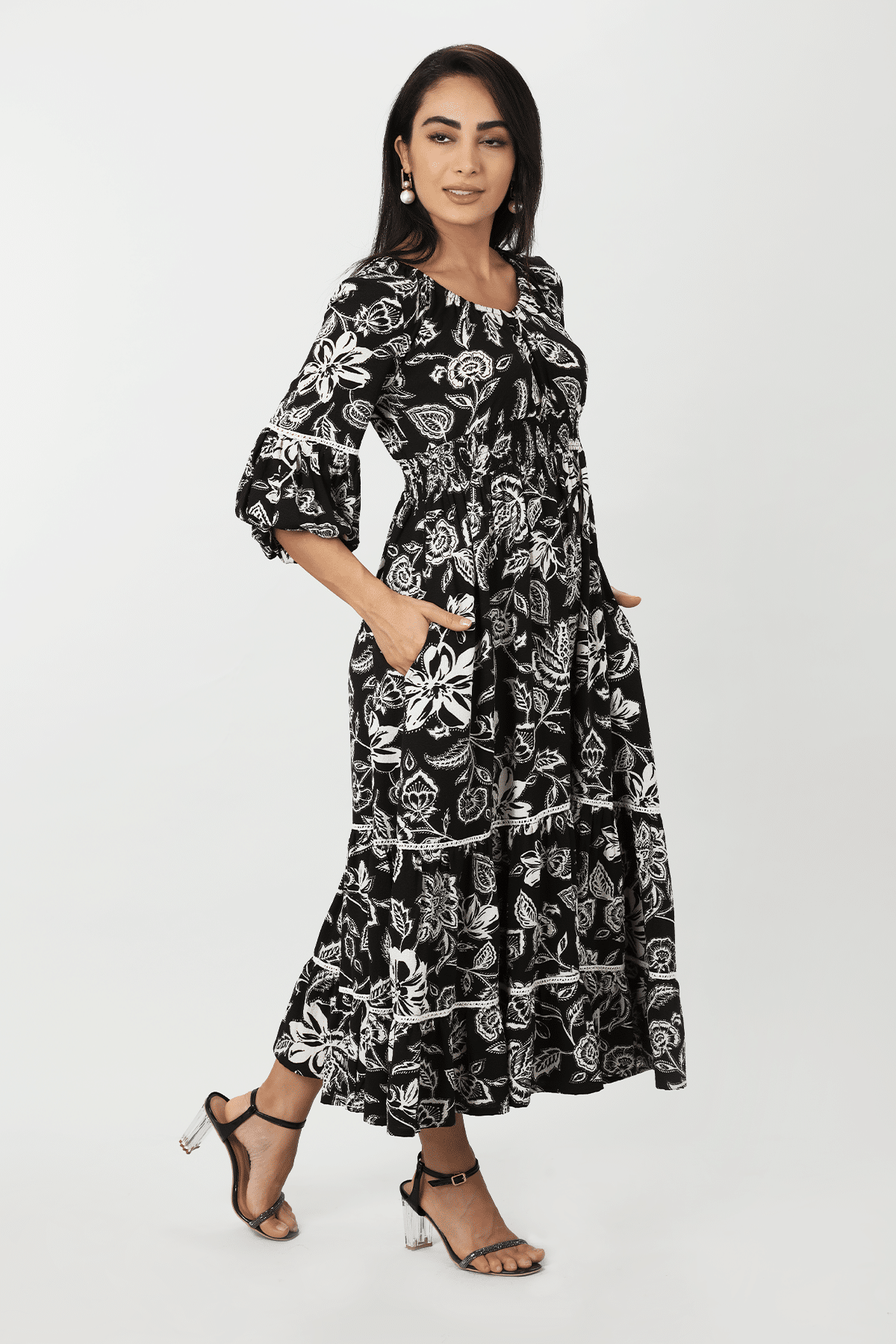 Printed Black Dress Maxi For Ladies