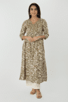 Printed Olive Green Long Cotton Kurta Ladies