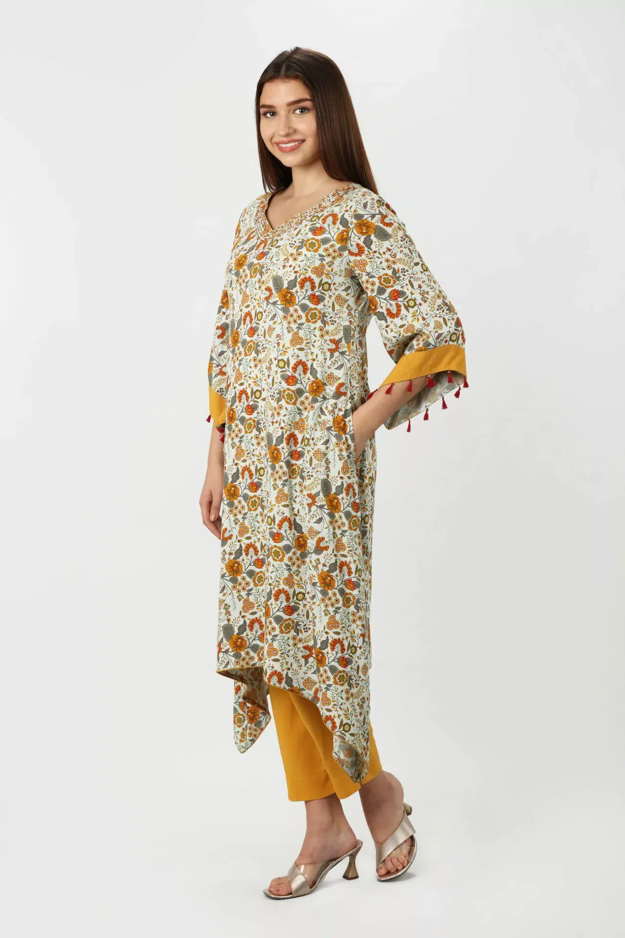 Olive Green Flared Sleeve Kurti For Women