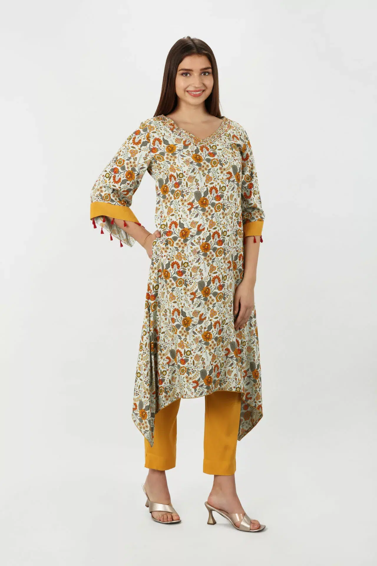 Olive Green Flared Sleeve Kurti For Women