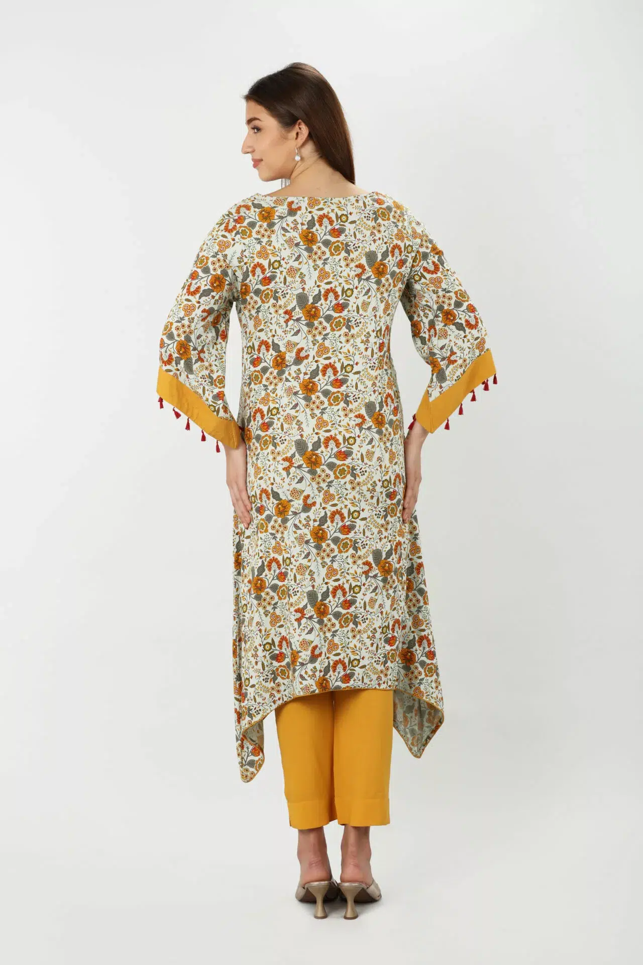 Olive Green Flared Sleeve Kurti For Women