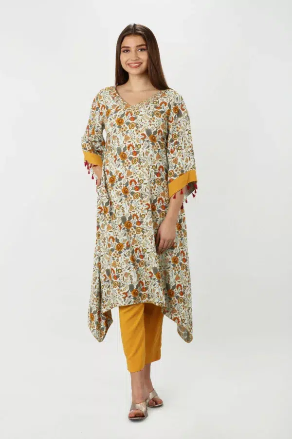 Olive Green Flared Sleeve Kurti For Women