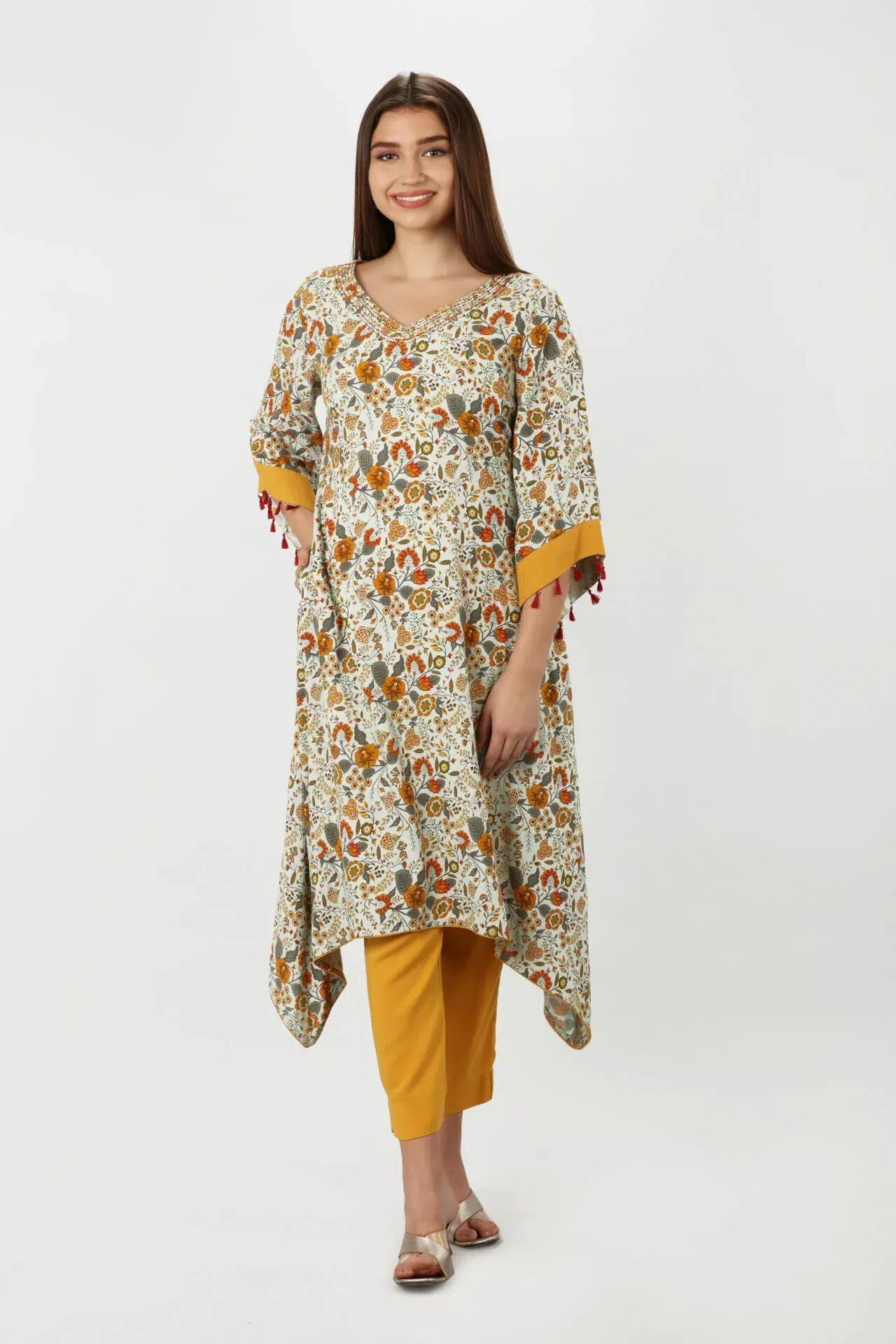 Olive Green Flared Sleeve Kurti For Women