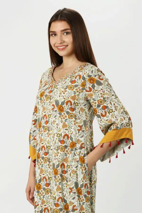 Olive Green Flared Sleeve Kurti For Women