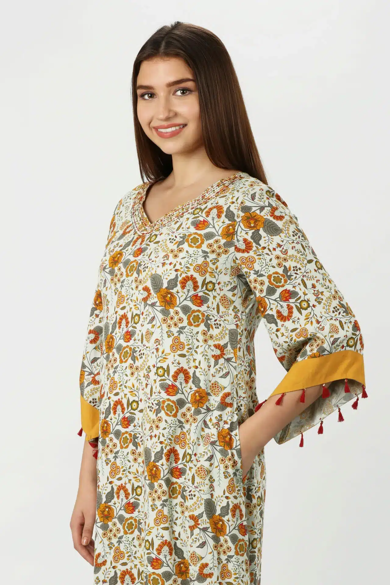 Olive Green Flared Sleeve Kurti For Women