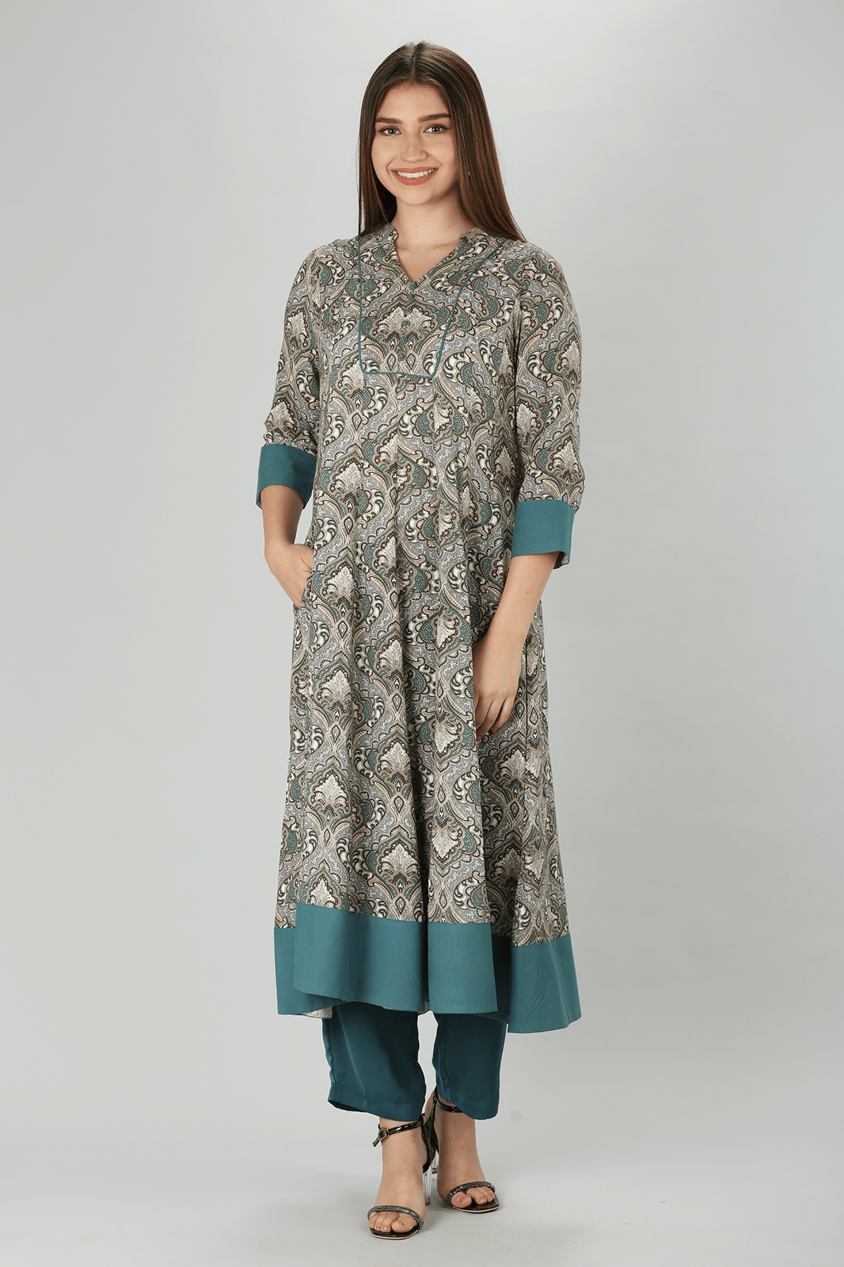 Printed Grey Kurta For Women