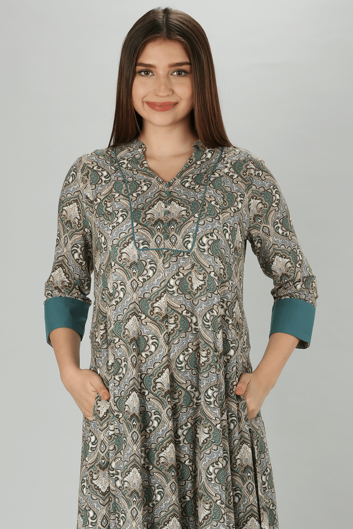 Printed Grey Kurta For Women