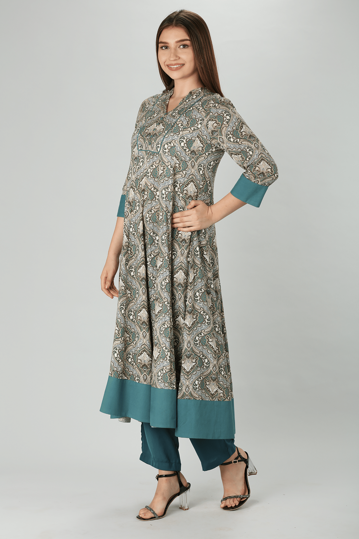 Printed Grey Kurta For Women