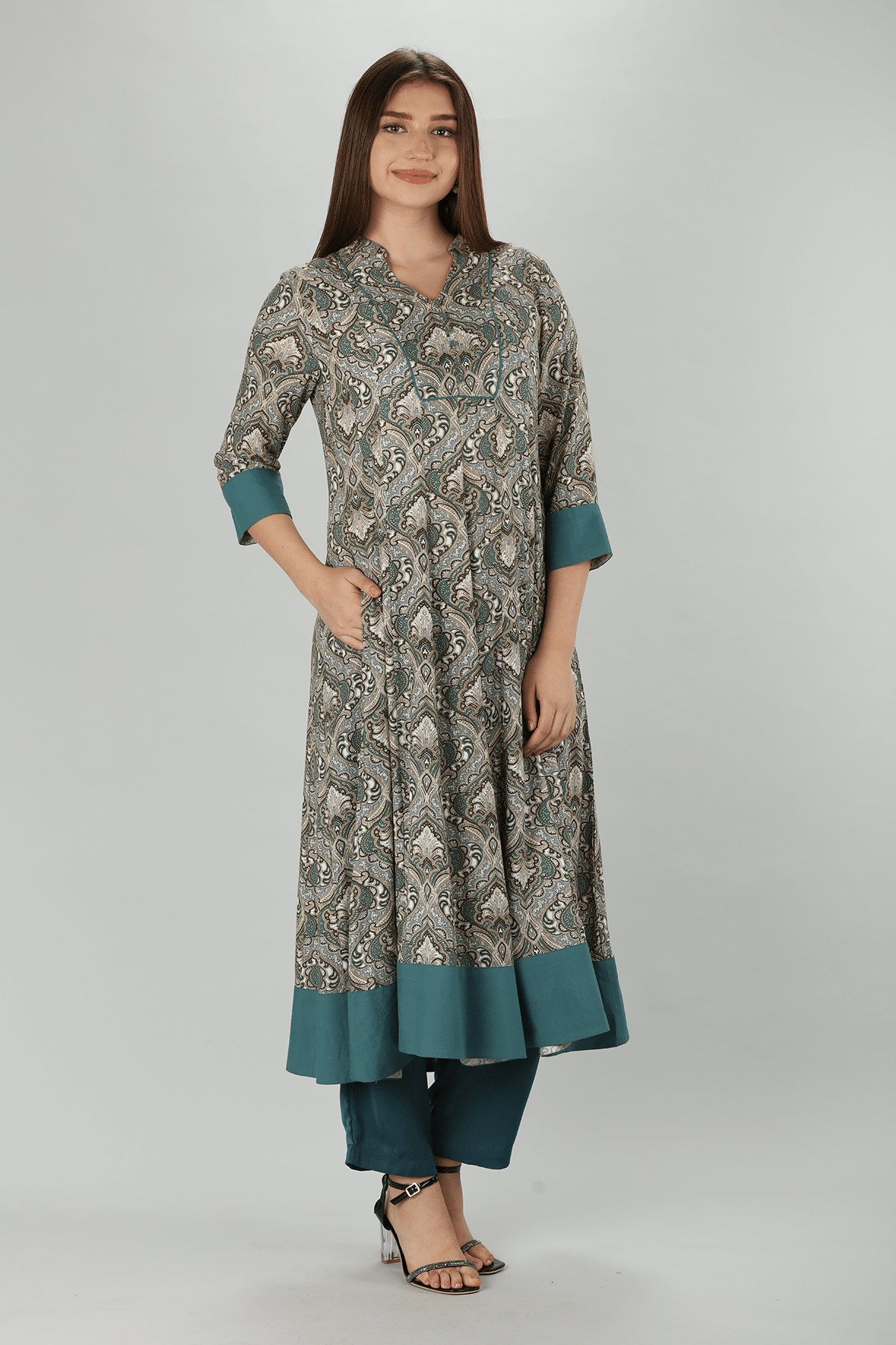 Printed Grey Kurta For Women