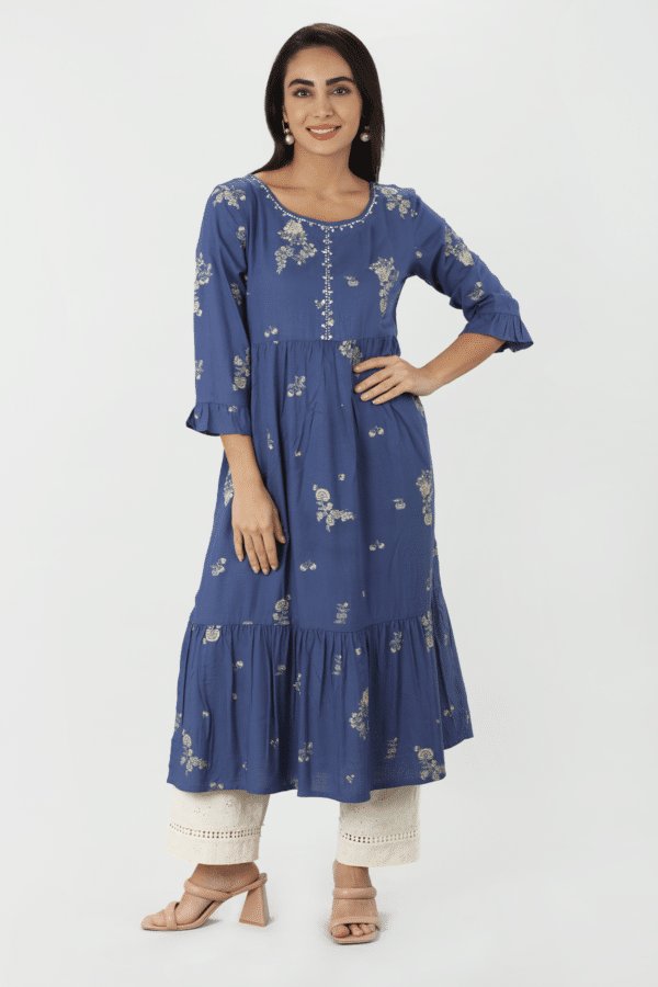 Printed Blue Kurti For Women