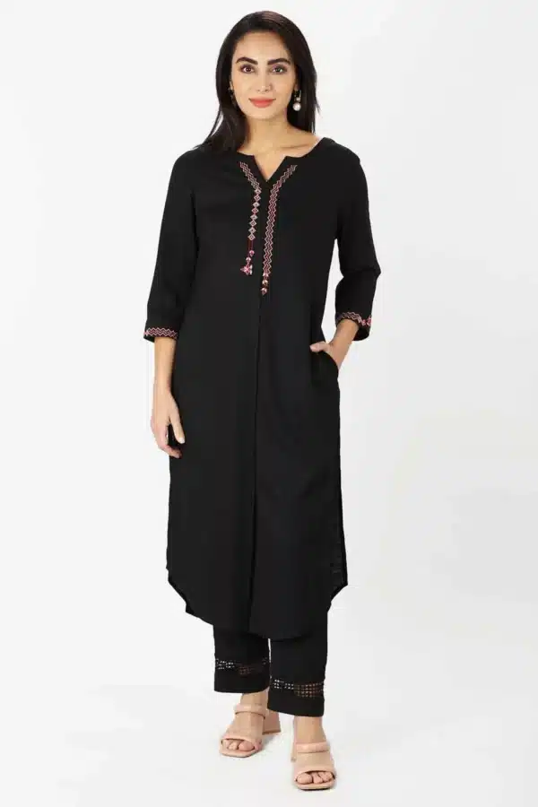 Embroidered Black Kurta For Women