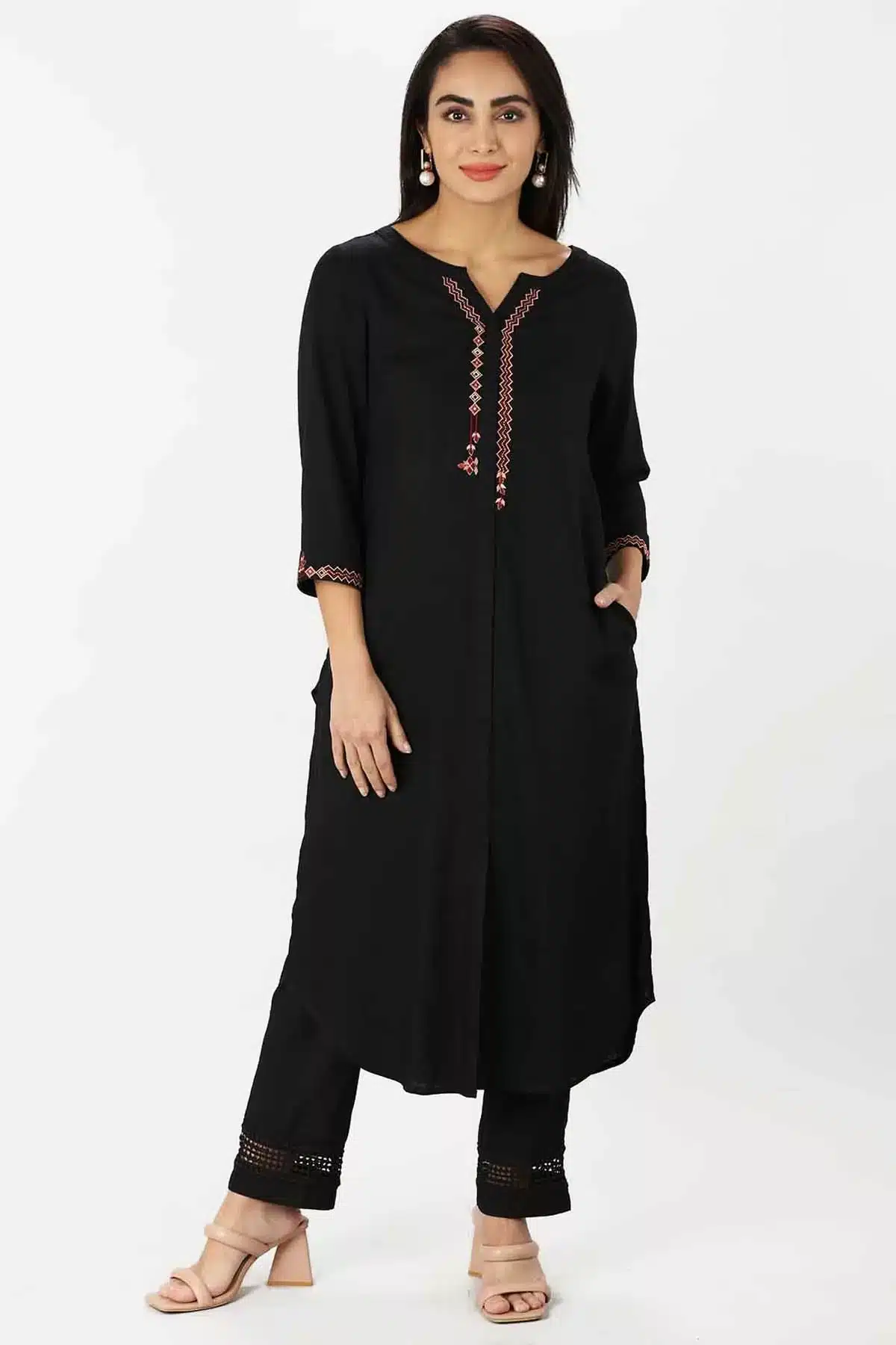 Embroidered Black Kurta For Women