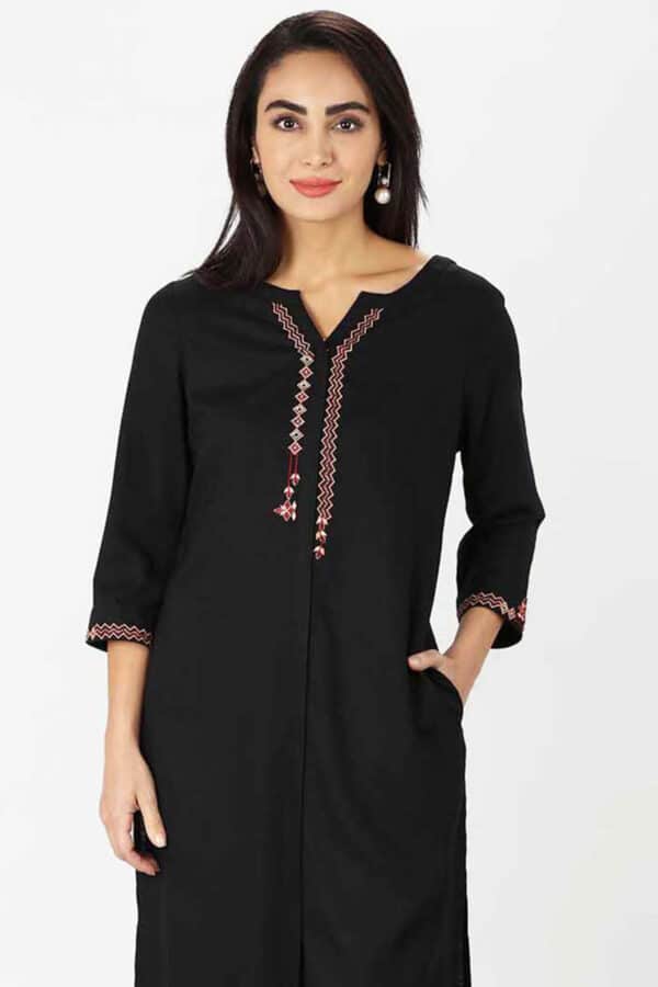 Embroidered Black Kurta For Women