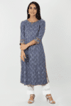 Blue Ikat Embroidered Kurti
