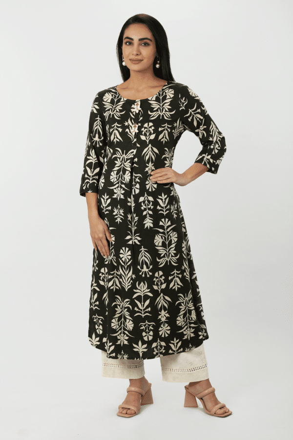 Printed Black Long Kurta For Women