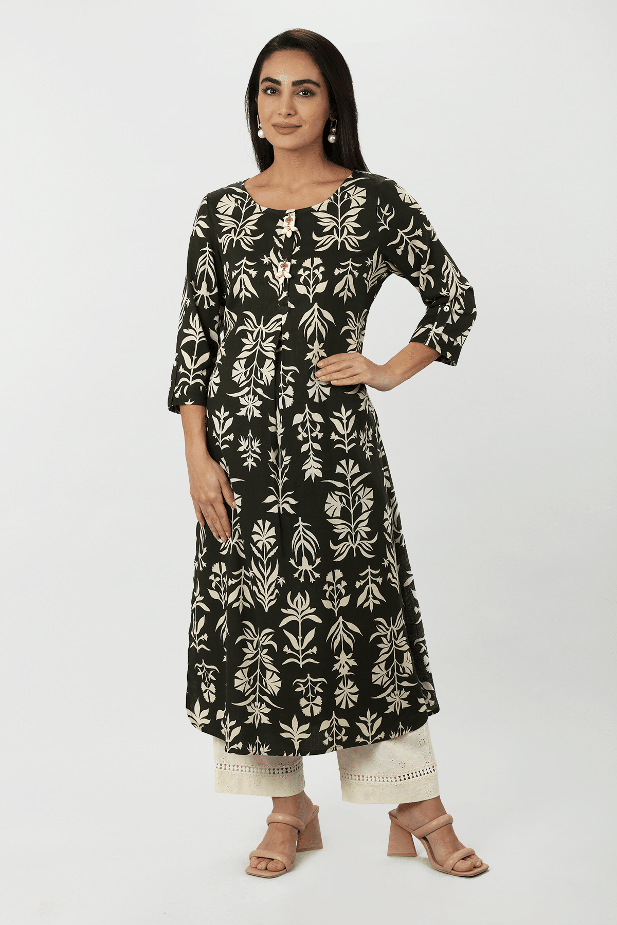 Printed Black Long Kurta For Women