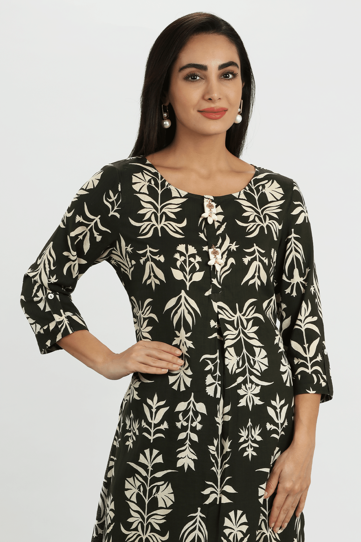 Printed Black Long Kurta For Women
