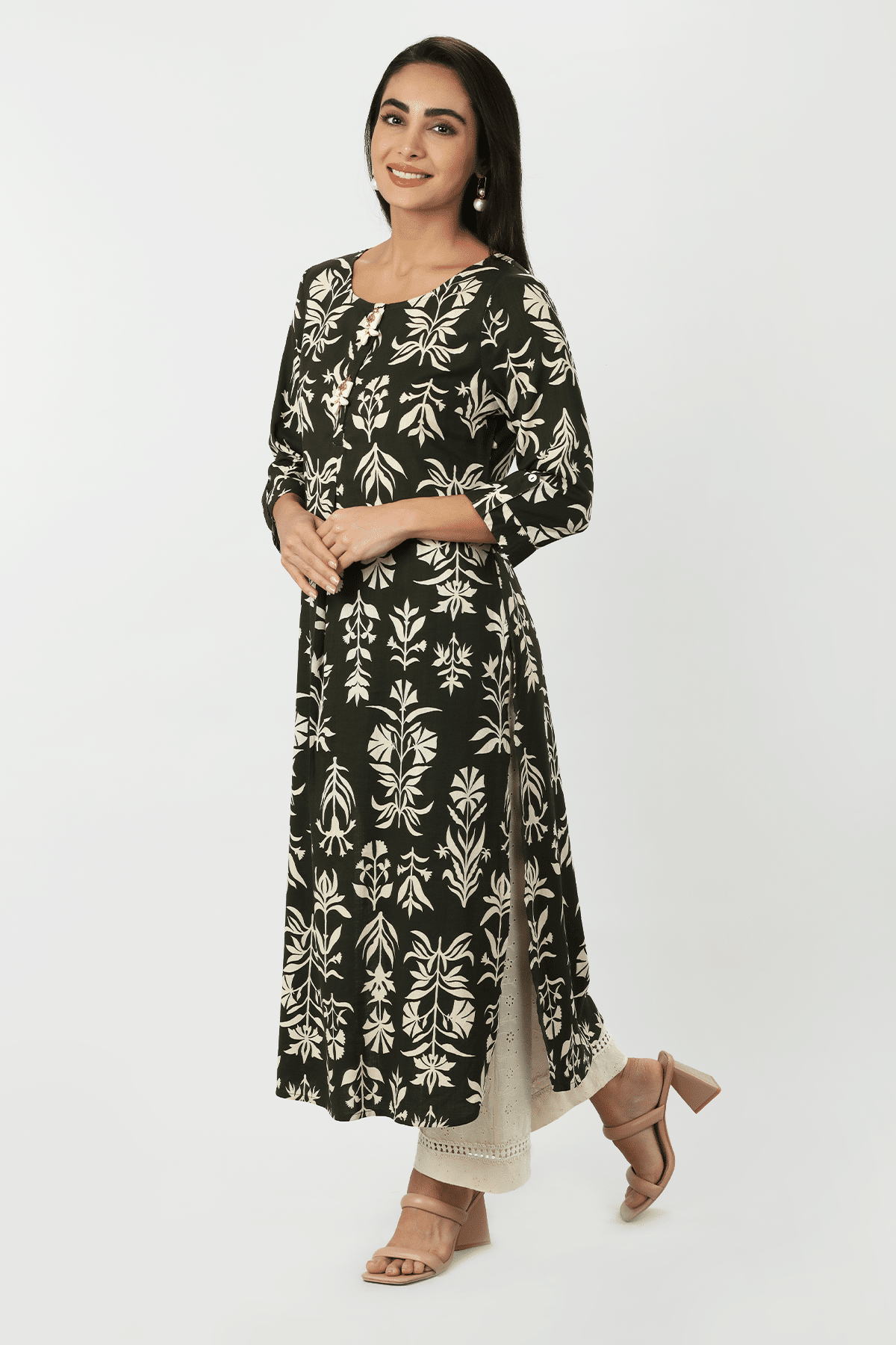 Printed Black Long Kurta For Women