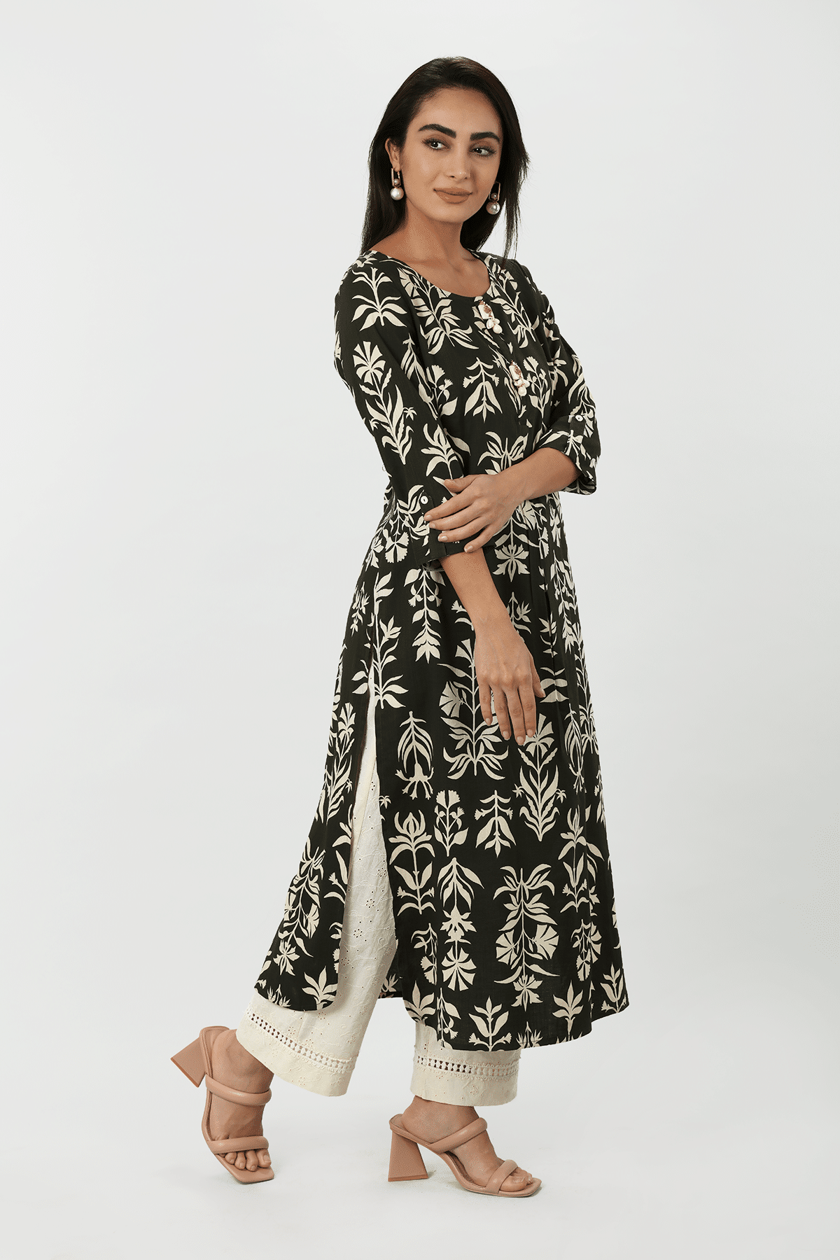 Printed Black Long Kurta For Women