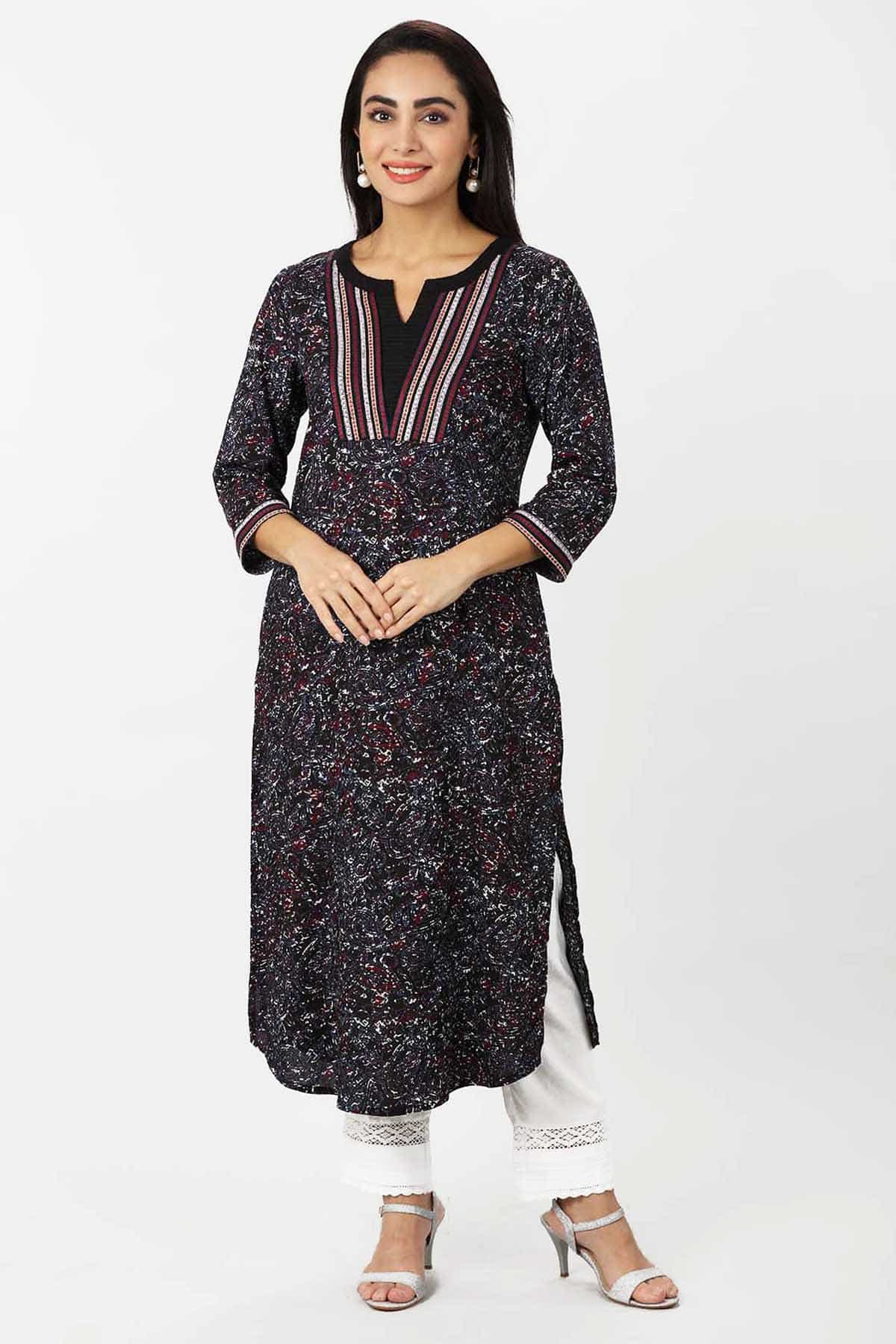 Embroidered Charcoal Black Kurta For Women