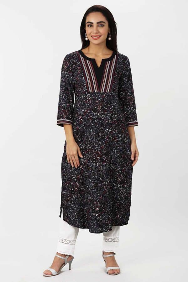 Embroidered Charcoal Black Kurta For Women