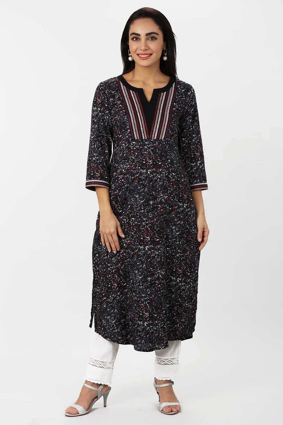 Embroidered Charcoal Black Kurta For Women