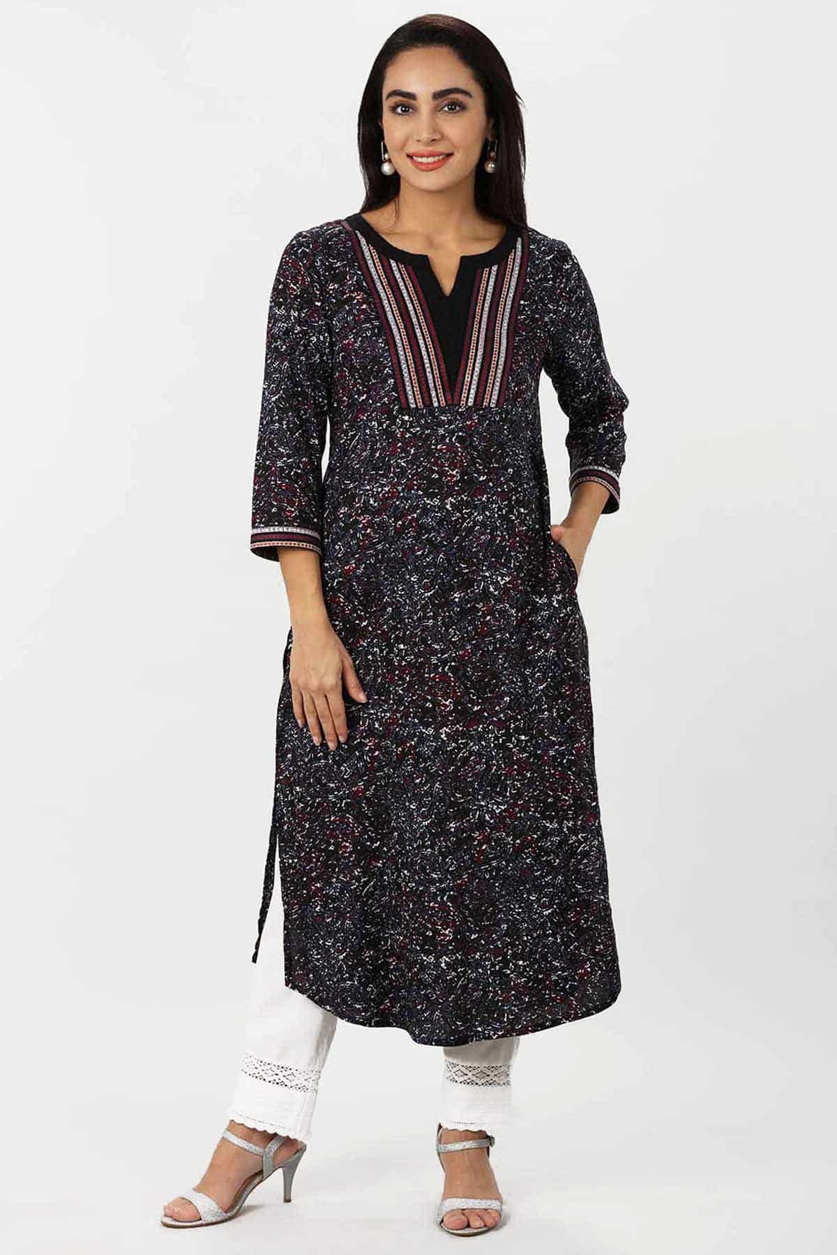 Embroidered Charcoal Black Kurta For Women